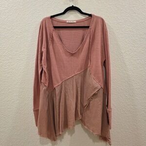 Free People We The Free Oh Bloom Pink Comin In Hot Jersey Tunic Top Sz XS Hippy